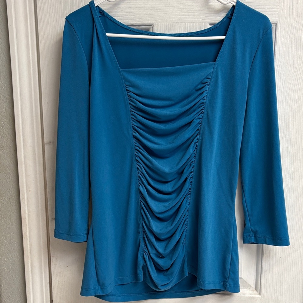 Chic Teal Ruched Women's Blouse